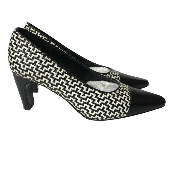 Jacqueline Ferrar Black White Captoe Woven Heels Pumps size 8.5 M - Picture 1 of 8